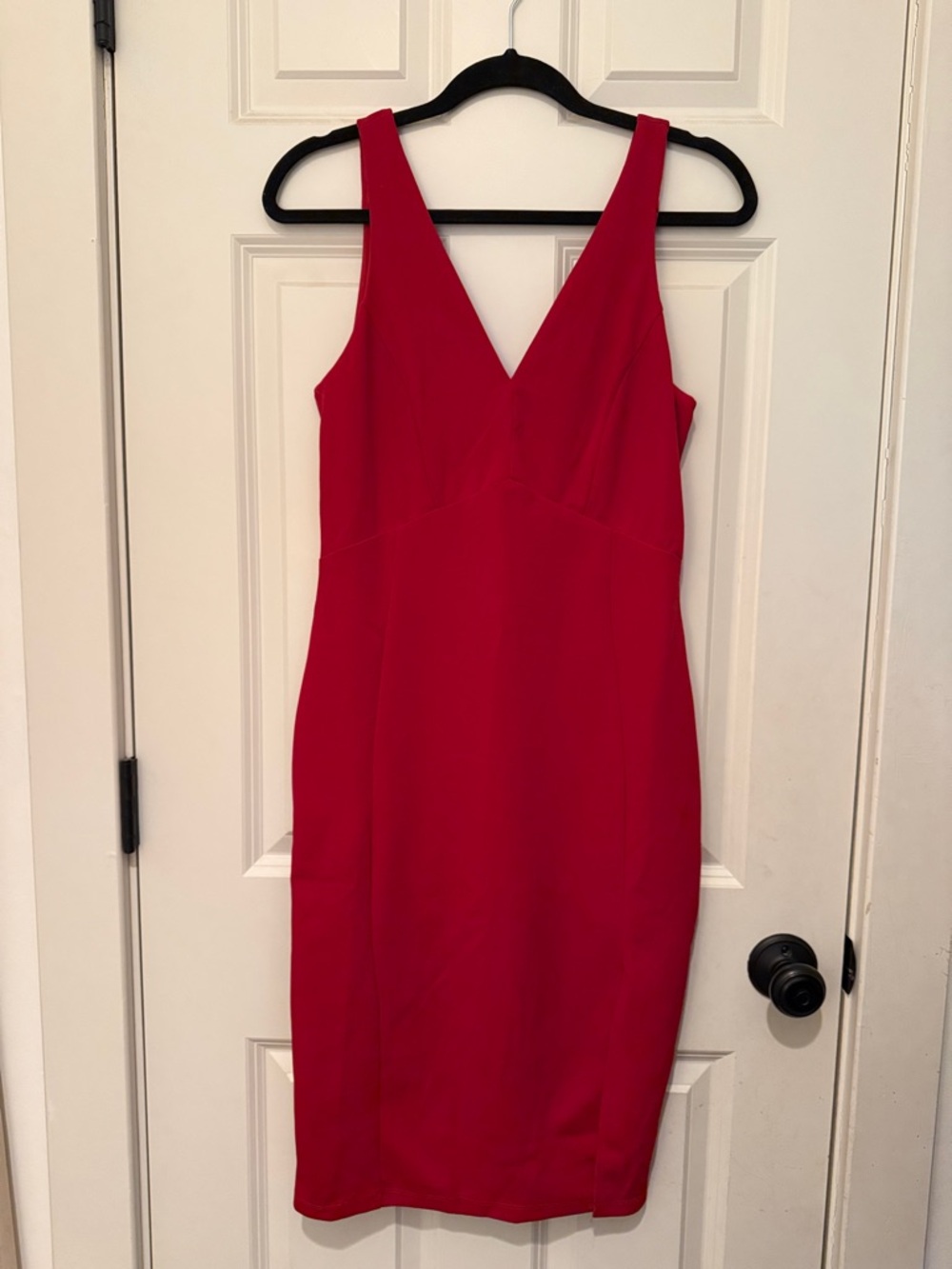 Lulu's Vibrant Red V-Neck Midi Sheath Dress